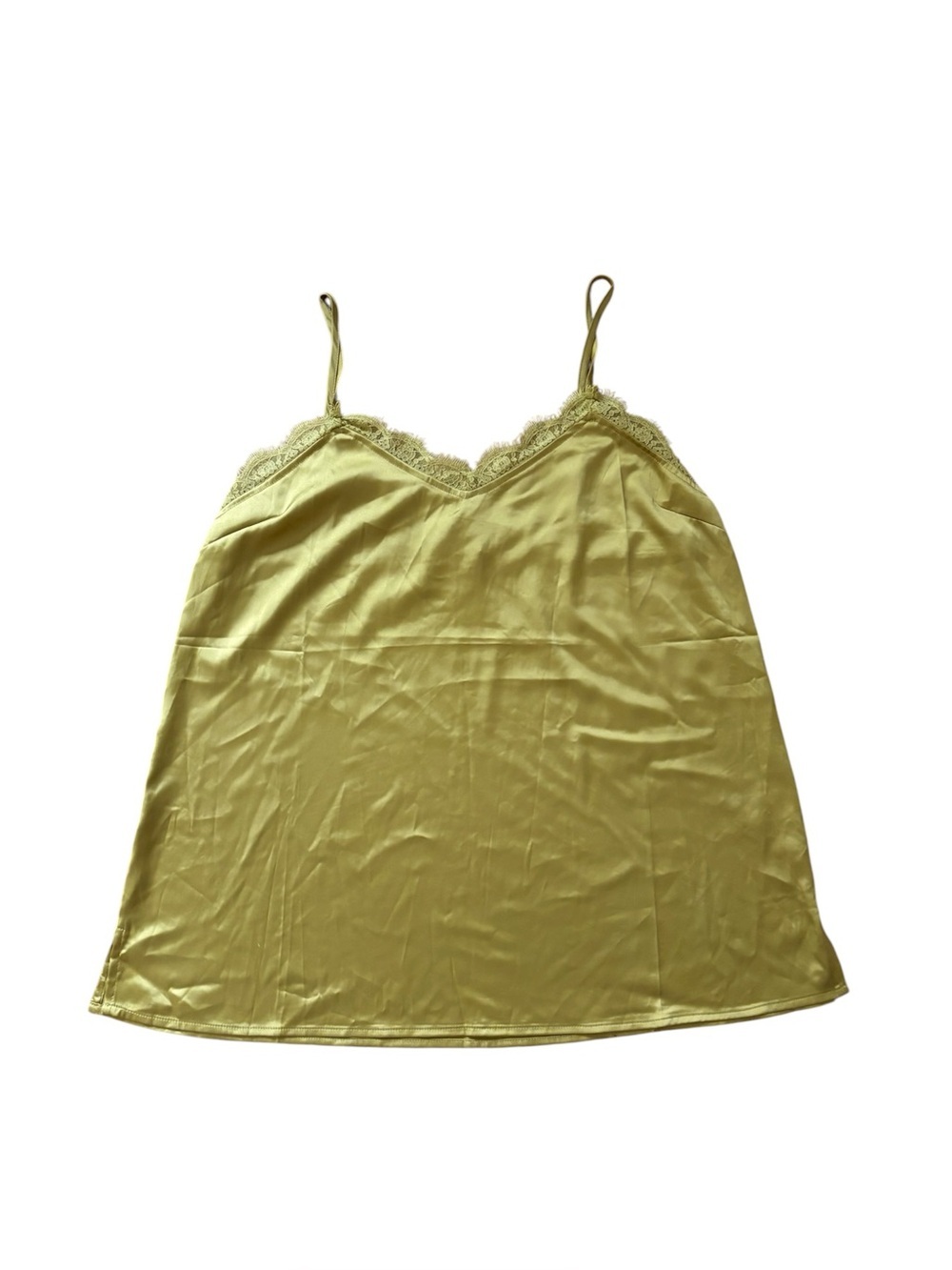 Easel Lace Trim Satin Camisole Size L Adjustable Straps Quiet Luxury Green New
